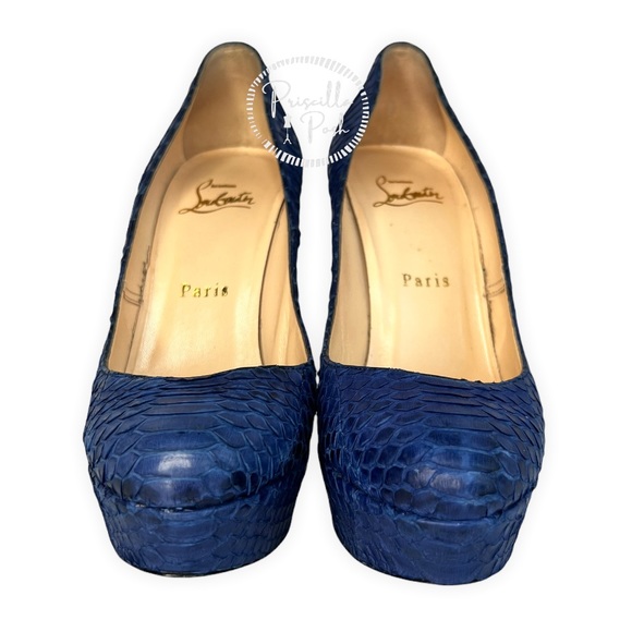 Christian Louboutin Blue Python Bianca Platform Pumps Size 37.5 Snakeskin Snake - Picture 4 of 12